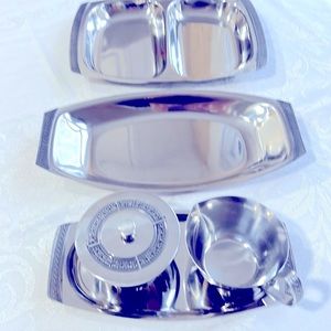 Vintage Madeira Stainless Steel Creamer snd Sugar and two piece serving Set